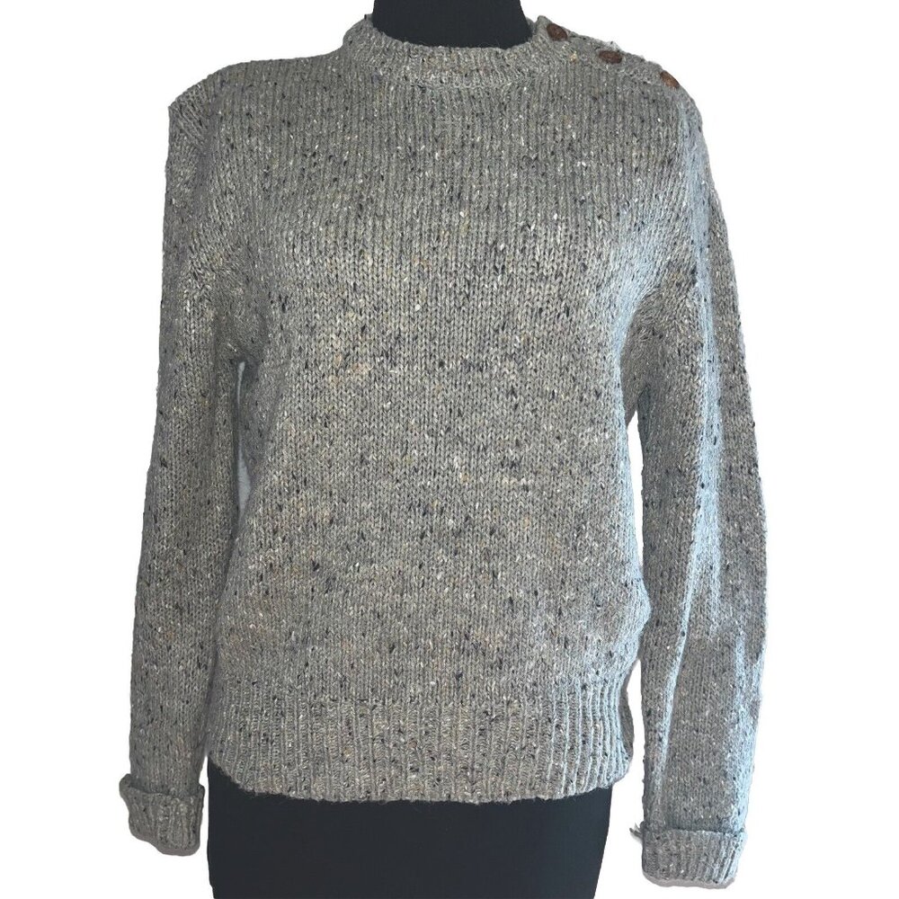 Vintage Port Of Call Sweater Pullover Gray Mingled Crew Neck Buttons Sz M